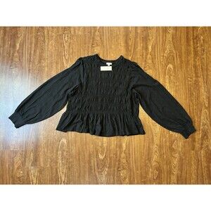 Pilcro Long-Sleeve Smocked Top Anthropologie Pullover Ruffle Blouse Black NWT 1X